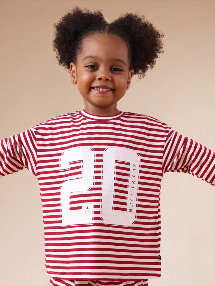 Striped T-Shirt And Shorts Set With Number Print