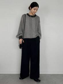 FRIFUL Women's Casual Loose Fit Colorblock Round Neck Drop Shoulder Long Sleeve Sweater, Versatile Autumn Outerwear - Black - View 4