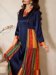 Al Najma Women's Elegant V-Neck Long Arabic Style Dress - Multicolor - View 6