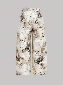 SHEIN MOD Plus Size Tie Dye Leopard Print Harem Pants, High Waist Women's Casual Sports Street Trousers.Christmas And New Year, Autumn And Winter - Multicolor - View 2