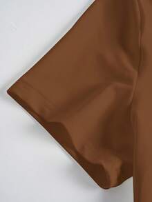 INAWLY 女士字母印花圆领休闲T恤 - 棕色 - 查看 3