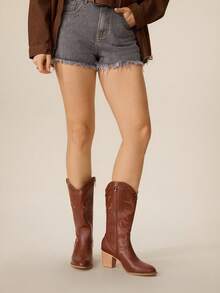 Styleloop Women's Casual Vintage Chunky Heel Mid-Calf Boots, Suitable For Christmas, Thanksgiving, Party, New Year Outfit - Mocha Brown - View 4