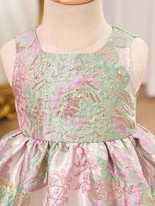 Váy khăn choàng lưới họa tiết hoa thanh lịch cho bé gái - Hồng - Xem 6