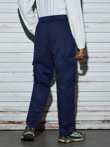 Modcrash 1 pièce Pantalon cargo slim à poches multiples de couleur unie pour hommes, convient pour la plage, les vacances, les tenues décontractées, l'entraînement, la course, les activités de plein air, les loisirs, la remise en forme, le jogging, pantalon droit, streetwear à la mode, de l'automne au printemps à l'été, style rétro américain, unisexe, tenue d'été décontractée - convient pour le port quotidien et les tenues de vacances d'été. - bleu indigo - Voir 3
