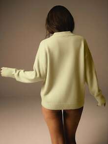 Athîral Women's Solid Color Drop Shoulder Long Sleeve Casual Cardigan, Autumn & Winter,Sweaters For Women