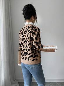 Elenzga Áo len dệt kim đính nút ren thủ công nhiều màu sắc thời trang Âu Mỹ mới - Màu Khaki - Xem 2