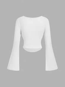 SHEIN MOD 3 chiếc áo thun nữ cổ tròn tay chuông màu trơn thời trang xếp ly - Màu Hồng  San hô - Xem 9