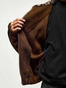 ROMWE MEN Men's Contrast Color Splice Collar Drop Shoulder Long Sleeve Loose Casual Warm Overcoat - Multicolor - View 9