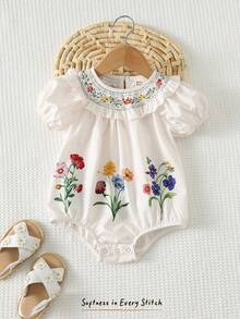 Cozy Pixies 女婴碎花圆领荷叶边泡泡袖连体衣