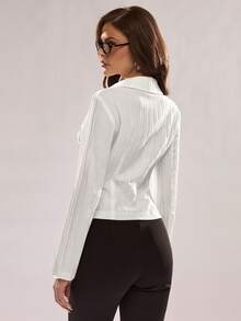 Glamine Elegant Minimalist High-End White Shirt Collar Open Front Button Long Sleeve Jacket For Women, Spring/Autumn - White - View 5
