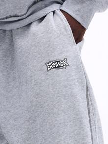 SUMWON Conjunto de sudadera con capucha y pantalones de chándal en tejido jaspeado con bolsillo central y detalles de cordón para uso casual en casa - Gris - Ver 5