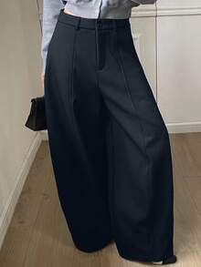 DAZY 纯色加厚保暖哈伦裤，休闲街头风女裤，秋冬款 - 藏蓝色 - 查看 3