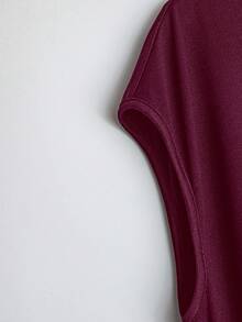 SHEIN Clasi 女士纯色梭织无袖系腰露脐上衣，优雅夏季吊带衫 - 中紫紅色 - 查看 4