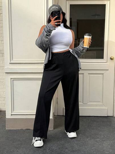 Easura Pantalones de chándal largos y holgados de cintura baja, cómodos y casuales, para mujer de talla grande