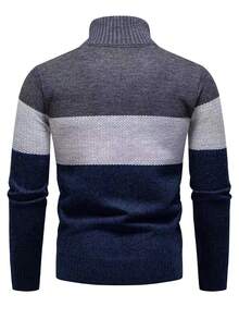 Manfinity Mode Men's Thickened Knitted Turtleneck Sweater, Autumn/Winter - Navy Blue - View 2