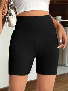 SHEIN EZwear 夏季純色收腹運動騎行短褲