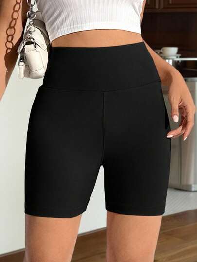 SHEIN EZwear 夏季純色收腹運動騎行短褲