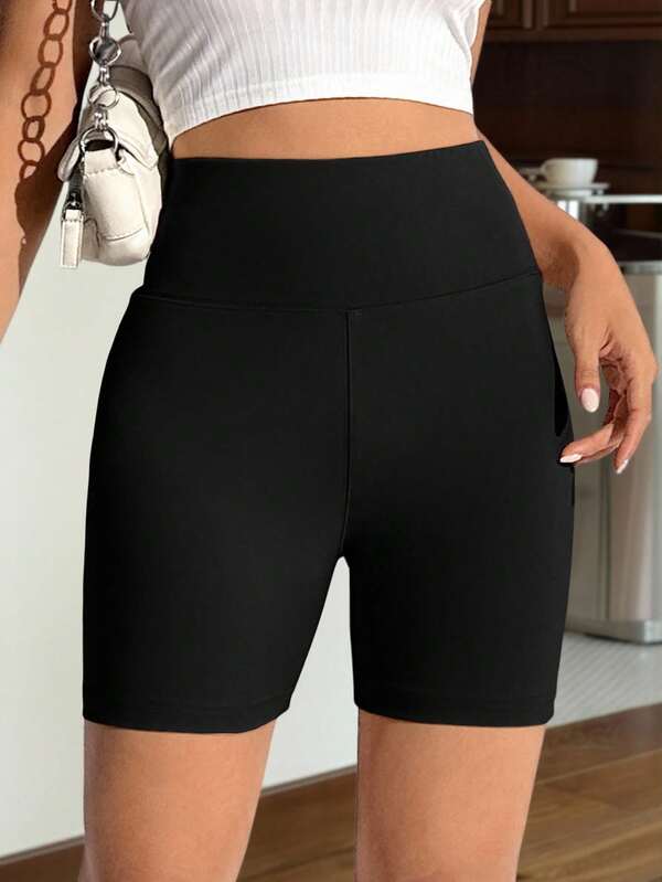 SHEIN EZwear Summer Solid Tummy Control Biker Shorts