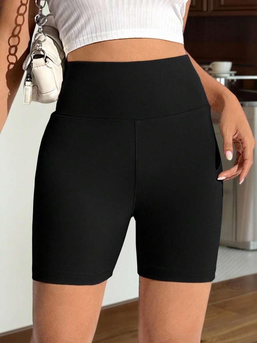 SHEIN EZwear 夏季純色收腹運動騎行短褲