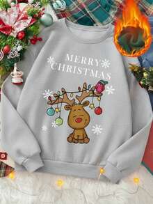 Sudadera Mujer Estilo Casual Navidad Estampado Renos Mensaje Navideño Suelta Cuello Redondo Manga Larga Invierno Fiesta Sudadera - Gris - Ver 1