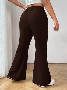 SHEIN PETITE CURVE Plus Size Fashionable Versatile Solid Color Flare Suit Pants Autumn Winter For Women - Coffee Brown - View 2