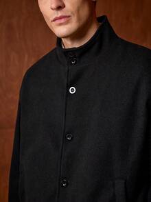 Officeau 男士高品质羊毛混纺立领夹克，时尚休闲外套，秋冬款 - 黑色 - 查看 8