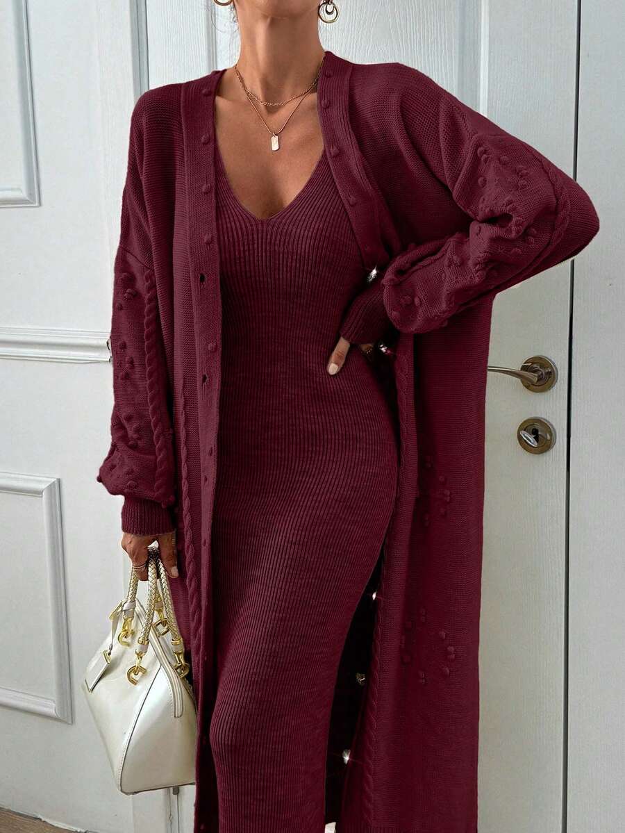 SHEIN 蓬蓬和石扣细节长款开衫