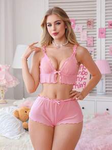 PetitDoll Bộ đồ lót nữ 2 món (Không gọng, Quần lót Hipster) - Hồng - Xem 1