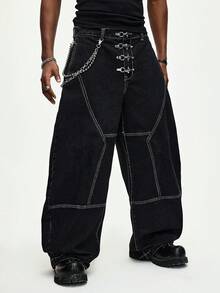 ROMWE MEN Street Life Men's Fashion Airplane Buckle Loose Fit Jeans - Blue - View 4