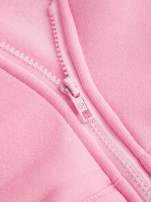 SHEIN Girlism TEENGIRL Pink Hooded Two Pieces Set, Zip-Up Jacket And Relaxed Fit Pants, Collegiate Style Outfit, Suitable For Back To School, Street Wear - Pink - View 6