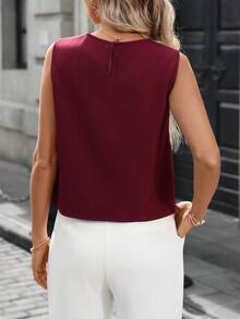SHEIN LUNE Women's Casual Metal Button Sleeveless Shirt, Burgundy Valentine's Day Valentine Outfits For Women Summer Clothes Summer Tops Casual Blouses For Women Red Top - Burgundy - View 2