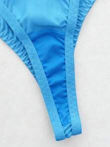 Plus Size Women Sexy Lingerie Set - Adjustable Strap Crop Top With Bow Accent + Bow Accent Panty - Mint Blue - View 8