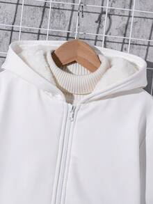 SHEIN Tween Boy Knit Composite Thermal Lined Hooded Casual Jacket - White - View 5