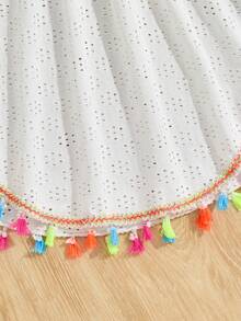 SHEIN 青少年女孩 V 领流苏装饰打结短袖休闲罩衫