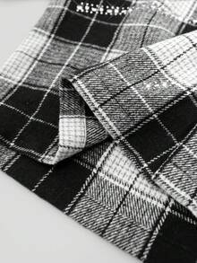 Men's Street Fashion Woven Rhinestone Spider Web Plaid Short Sleeve Shirt - Black and White - View 3