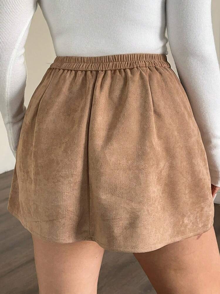 Dazy Plus Suede Mini A-Line Skirt, Straight Cut, Versatile For Commuting