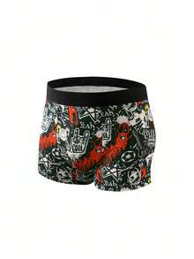 SHEIN Teen Boys Trunks-Boxer Briefs Printed Cartoon Graffiti Pack Of 5 Black Waistband Colorful Patterns Soft Stretch Comfortable Everyday Underwear For Kids Active Sports Sleepwear Loungewear Four Seasons 2026 Holiday Essential Gift Set Durable Stylish - Multicolor - View 3