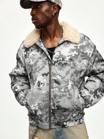 Street Life Men's Printed Zip-Up Fleece Collar Padded Coat