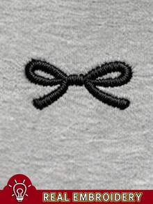 Resyla 女士刺绣领结修身短袖T恤 - 灰色 - 查看 5