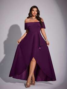Viva Relle Gaun Mermaid Pas Badan Elegan Romantis Tanpa Bahu untuk Wanita Ukuran Plus, Musim Semi/Panas - Purple - View 5