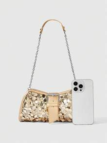 ROMWE Avant Women's Sequin Decorated Shoulder Bag - Gold - View 3
