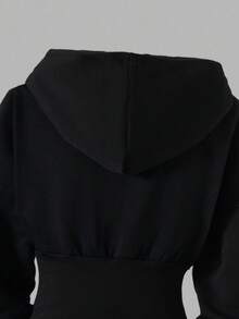 Sweetra 青少年女孩连帽拉链运动衫和高腰保暖衬里裤连体衣 - 黑色 - 查看 5