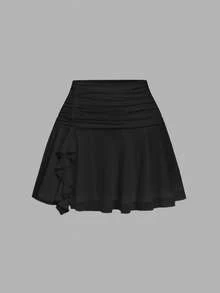 SHEIN MOD Chân váy lưới trơn màu đen nhún bèo – Phong cách cổ điển Y2K cho các buổi hẹn hò, tiệc tùng, dạ hội, lễ hội và sinh nhật - Đen và trắng - Xem 8