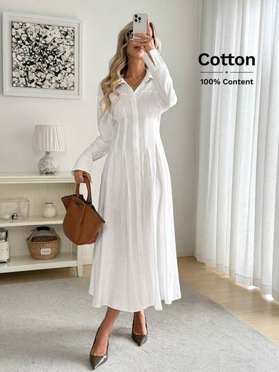 Easowa 100%纯棉白色女式衬衫裙