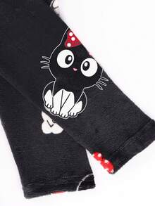 Pijama de mujer de franela con estampado de dibujos animados, Ropa de dormir para invierno, Sets de Pijamas de Mujer - Blanco y Negro - Ver 6