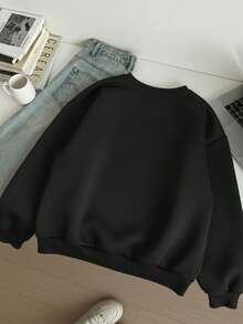 Mujer Sudadera Casual Brooklyn Letras Estampado Térmica Suelta Cuello Redondo Manga Larga Otoño Invierno Diario Sudadera - Negro - Ver 2
