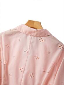 GlowEve CURVE Plus Size Elegant Commuter Solid Color Hollow Embroidery Thin Blazer - Pink - View 7