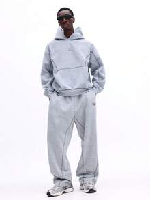 SUMWON Conjunto de sudadera con capucha y pantalones de chándal en tejido jaspeado con bolsillo central y detalles de cordón para uso casual en casa - Gris - Ver 1