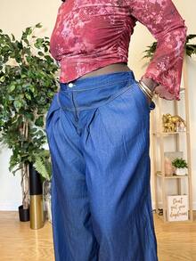 Truni Plus Size Casual Fashionable And Versatile Loose Wide Leg Boyfriend Jeans, For Pear Triangle Body Shape - Blue - View 5