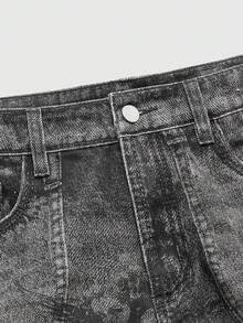 ROMWE MEN Street Life Spring Casual Graphic Men'S Angel Print Pocket Flared Leg Jeans - Dark Grey - View 3